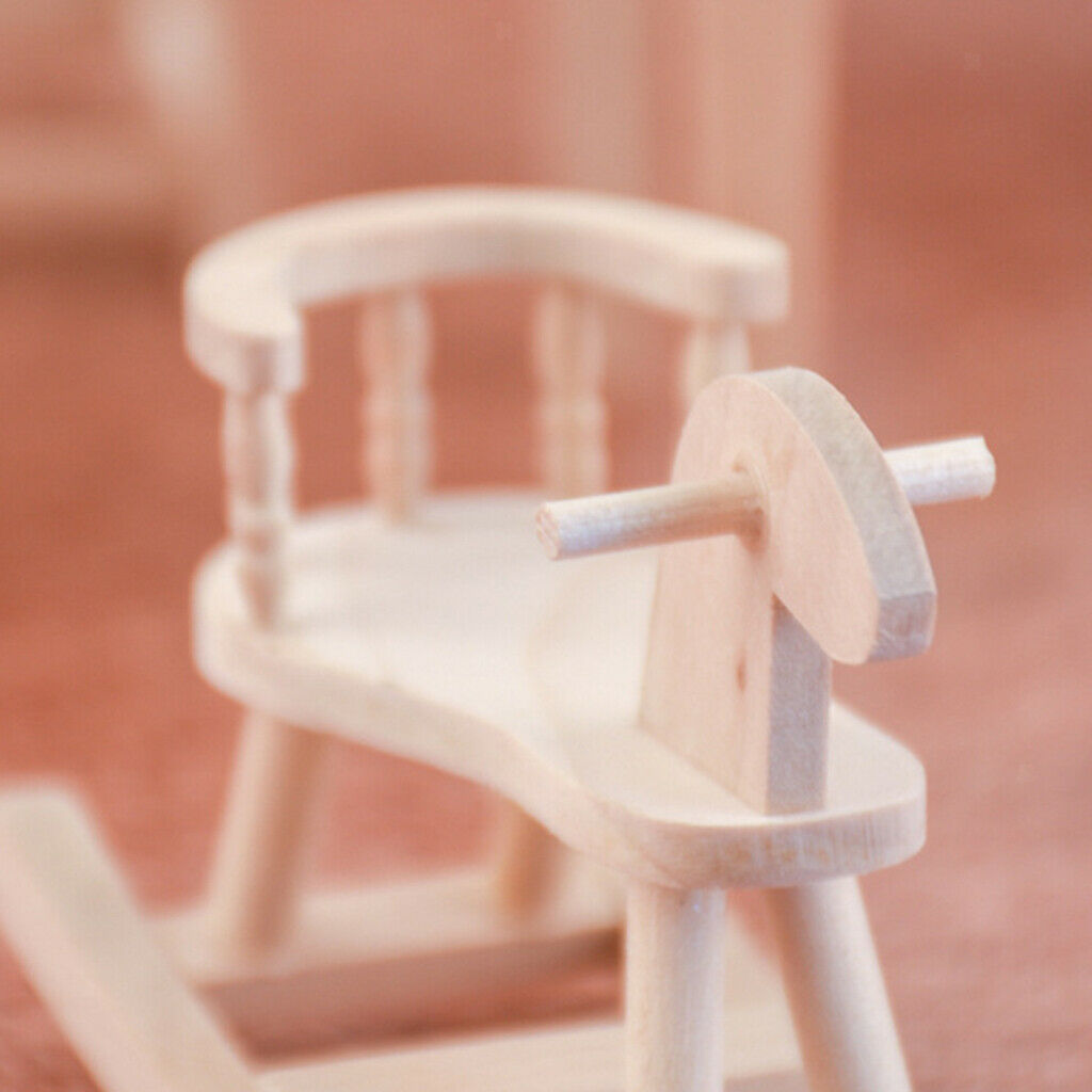 1:12 Wooden Rocking Horse Chair + Red Tricycle Bike for Baby Room Ornaments