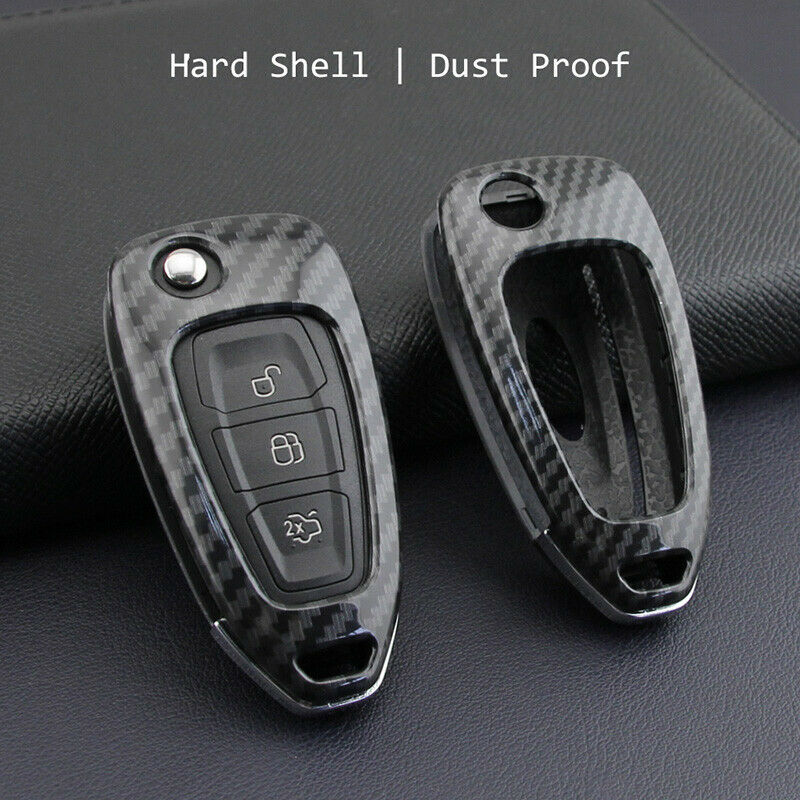 for Ford Focus 2012-2018 Car Carbon Fiber Smart Key Cover Case with Key Chain J4