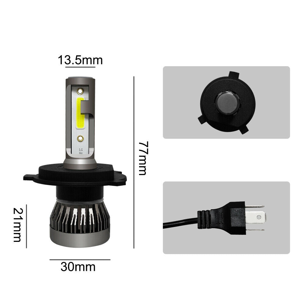 H4 HB2 9003 Mini Led Headlight 6000K White Bulbs Kit Super Bright COB Chip IP68
