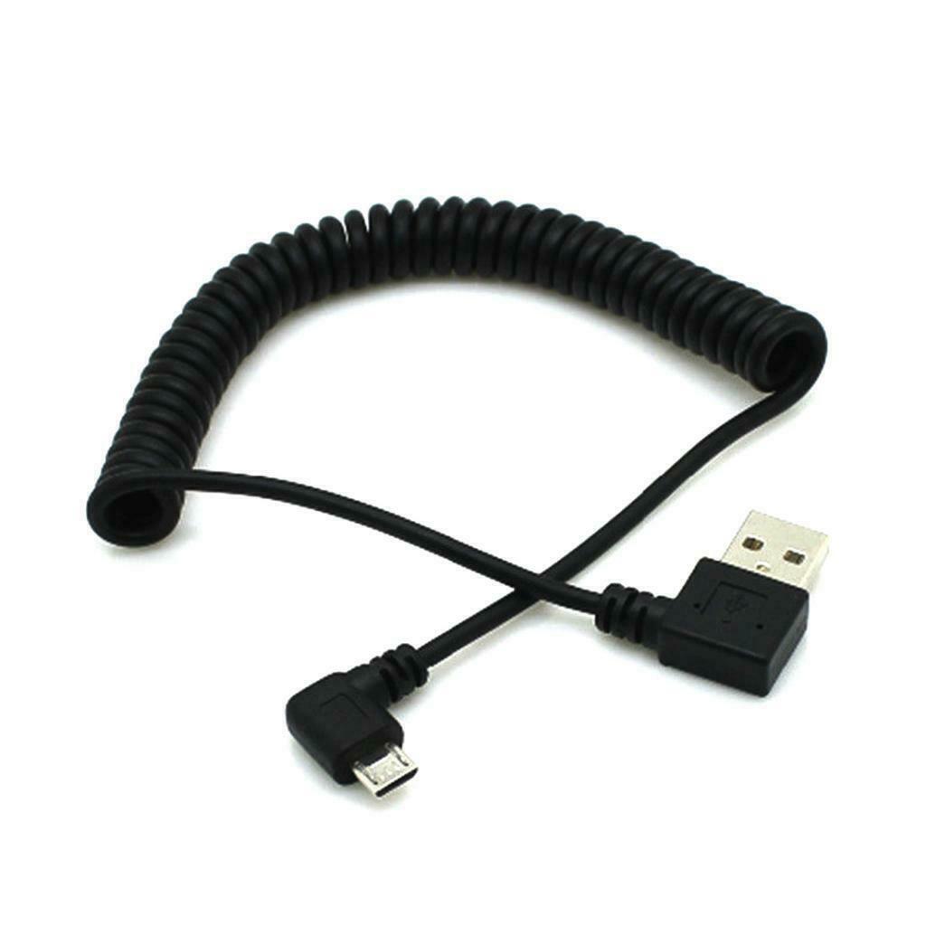 1.5m/5ft 90Â° Angle Spiral Coiled USB 2.0 A Male to Micro USB B Cable Black