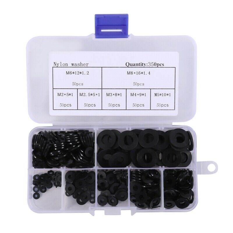 Nylon Flat Round Plastic Washer M2 M2.5 M3 M4 M5 M6 M8 Assortment Kit Black 35D8