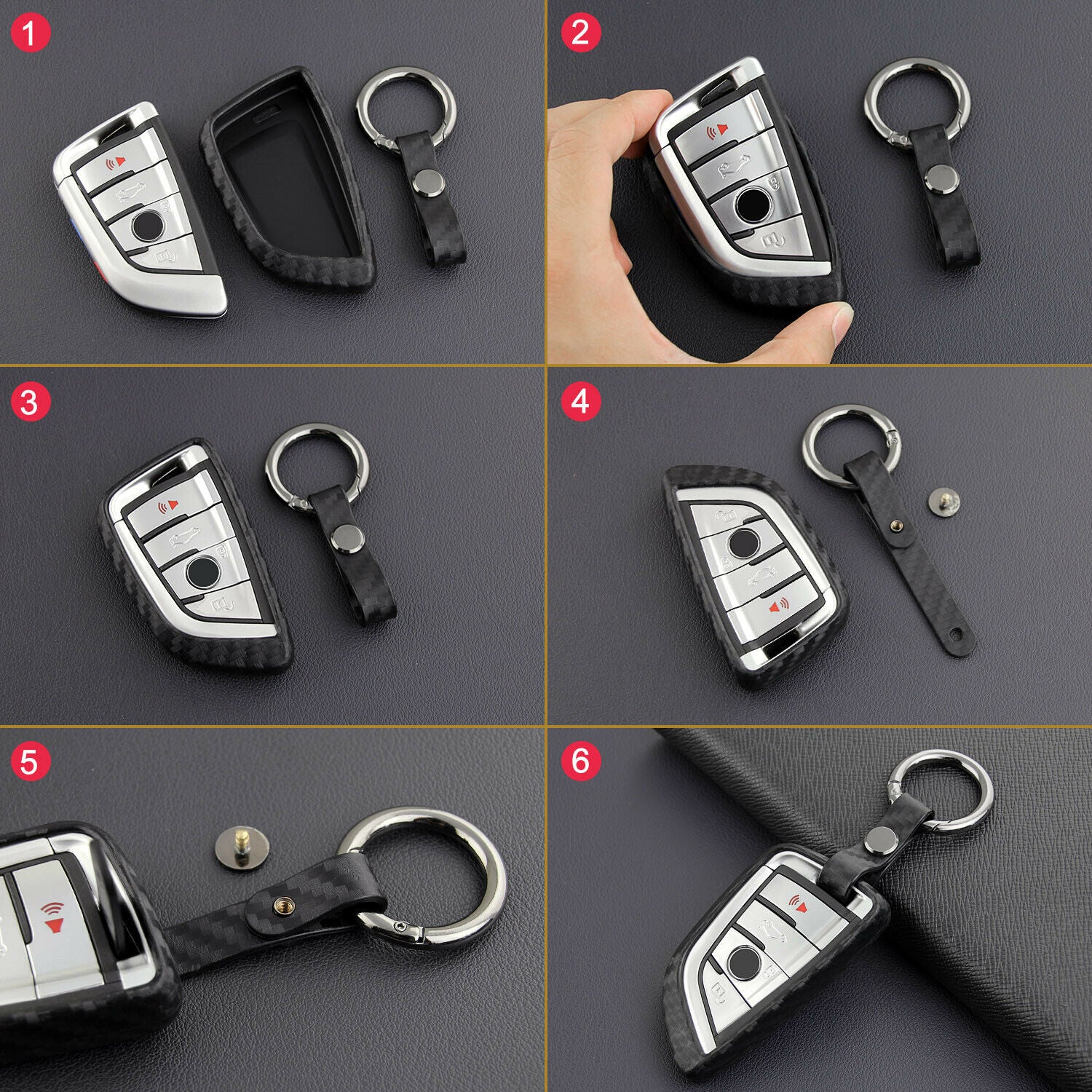 Cover Case Ring Carbon Fiber Key Fob Chain Cover For BMW X1 X2 X3 X4 X5 X6 X7