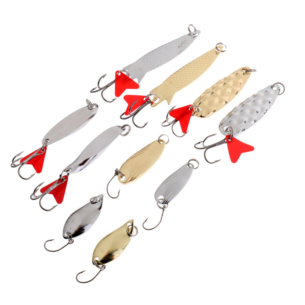 10Pc Hard Metal Fishing Spoons Bass Salmon Lure Bait with Hook Various Shape