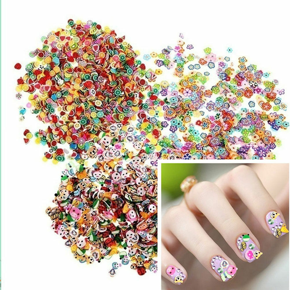 1000pcs DIY Mixed Theme Fimo Slice Clay Nail Art Tips Fruit Animals Decoration