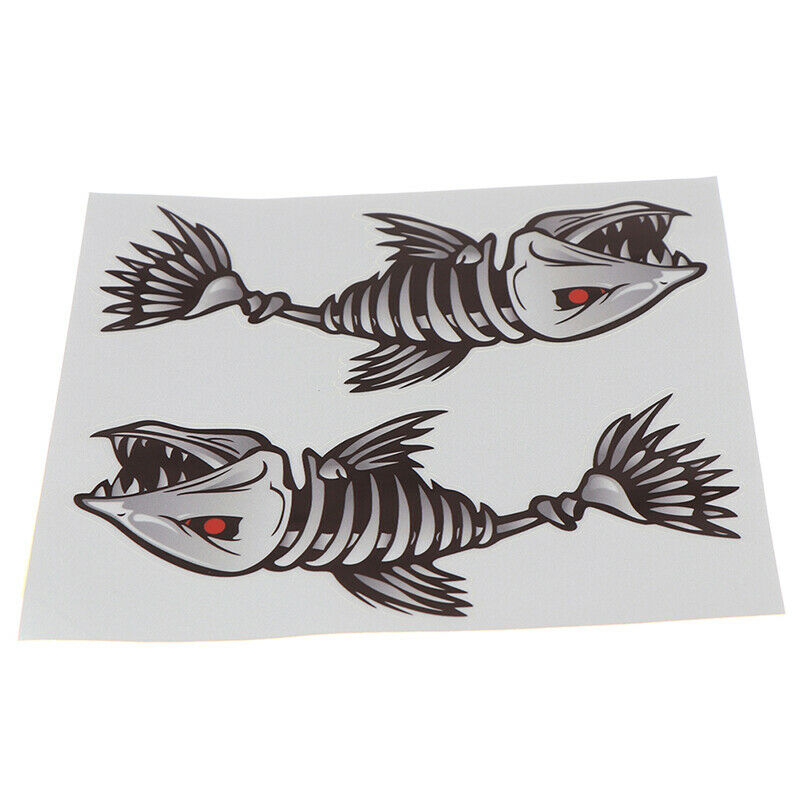 2 Pieces Skeleton Fish Stickers Graphics Accessories for Kayak Fishing Bo.l8