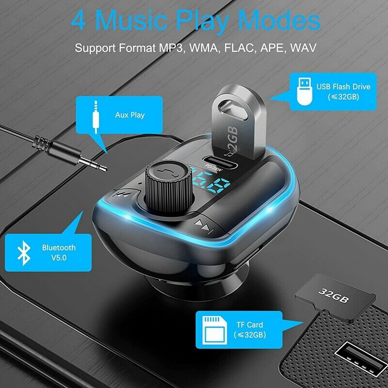 T829 Bluetooth 5.0 FM Transmitter for Car,Adapter Receiver with 10 Colors AmbiM3