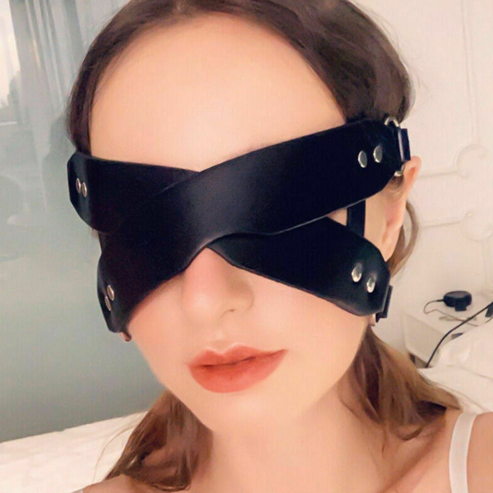 Leather Cover for Women Eye Bondage Black Fetish Blindfold Blindfold