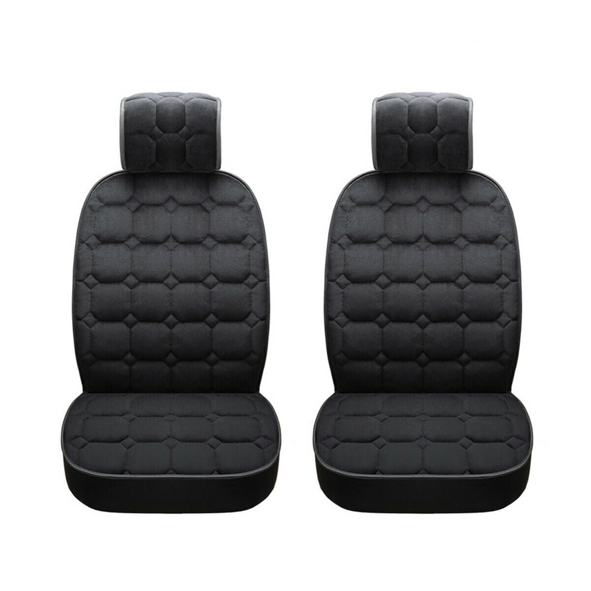 2PCS Black Thickened Plush Car Seat Cover Front Backrest Seat Cushion Universal