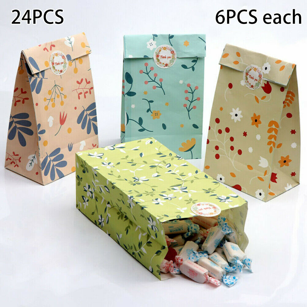 24Pcs Floral Party Favor-Bags Flower Paper Bag Goodie Candy Treat-Bag Gift wq00