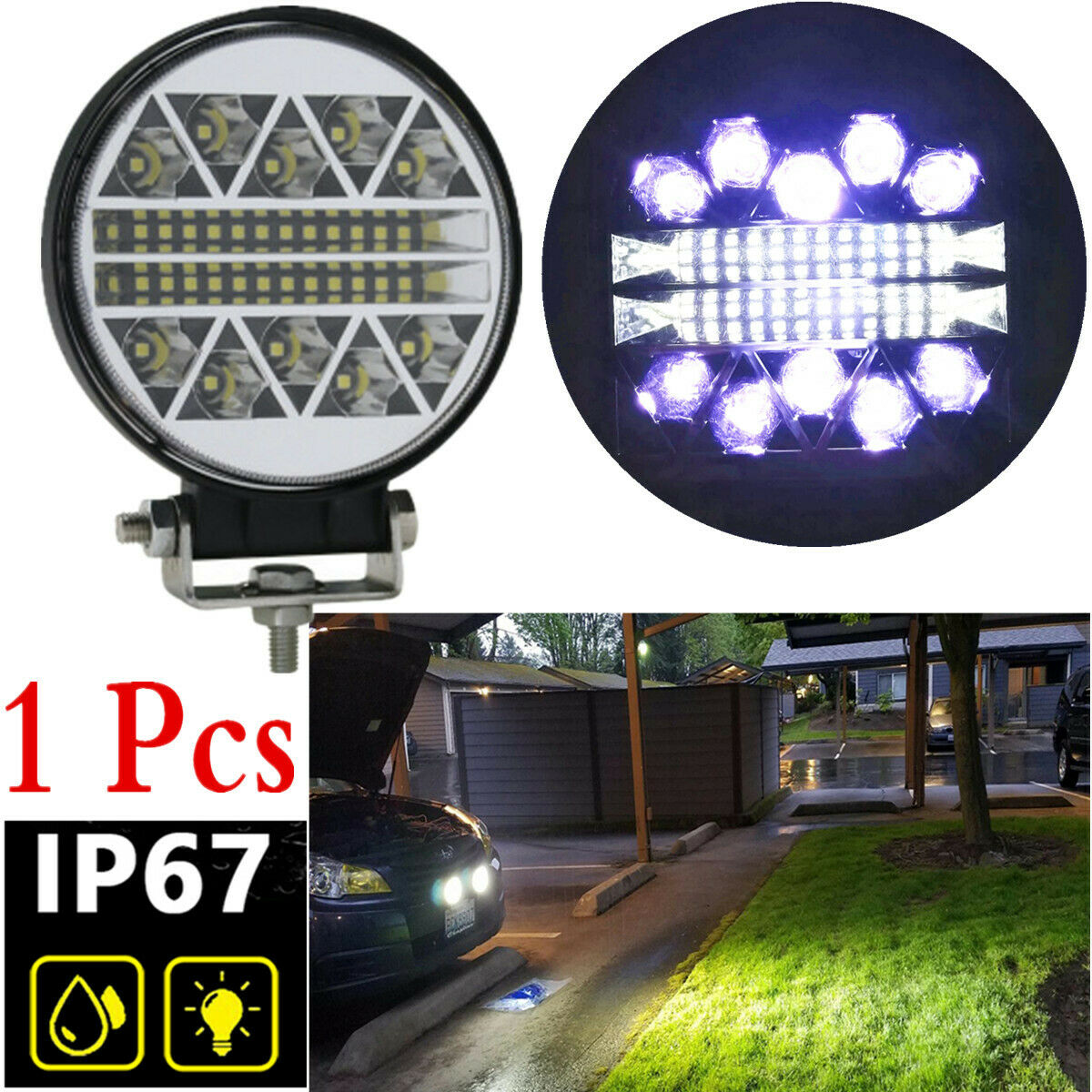 1 Pc Round Cool White 6500K LED Work Light Combo Beam Driving Fog Lamp PC Lens