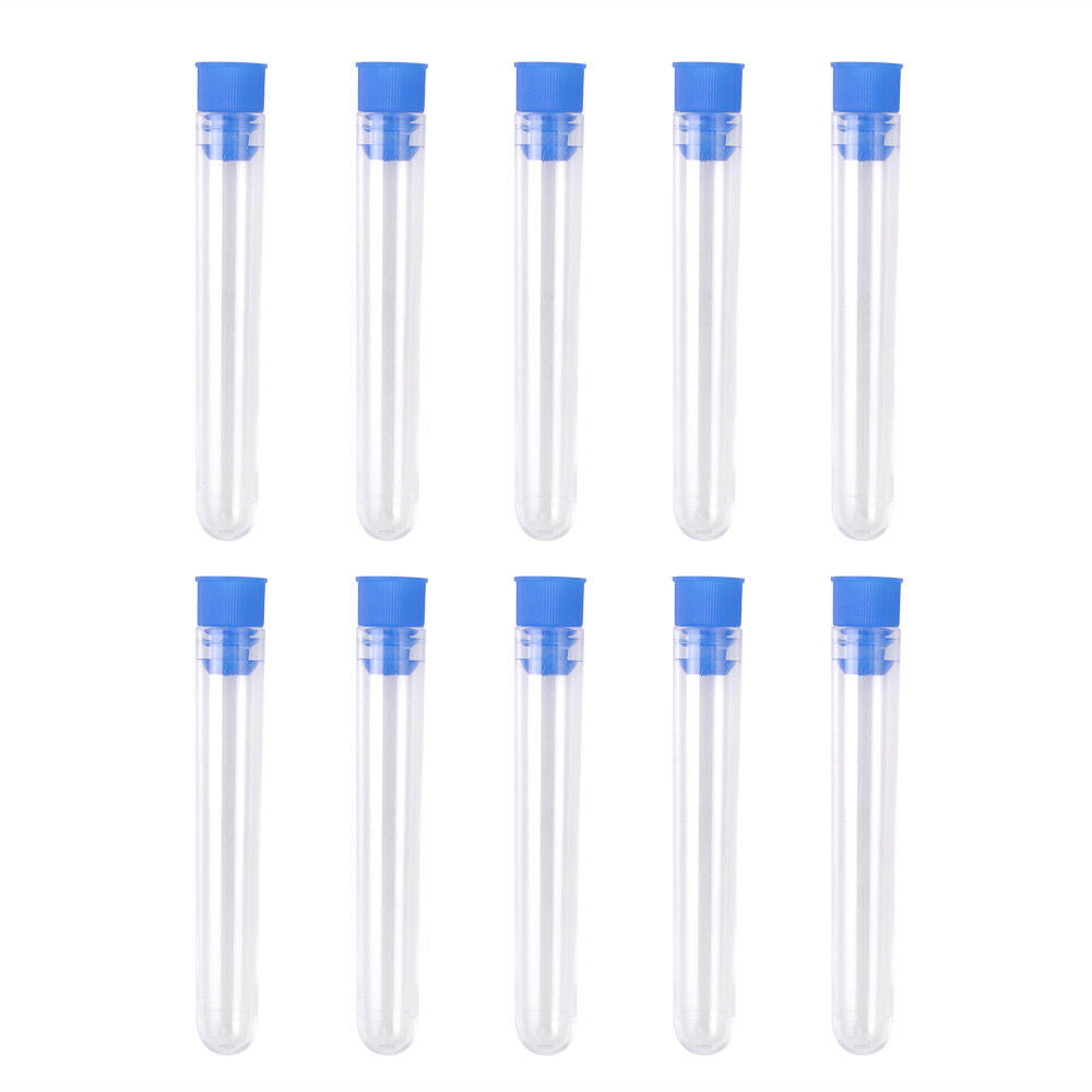 Lab Transparent Plastic Test Tubes Rimless Pyrex&Push Caps Borosilicate 10X/Set