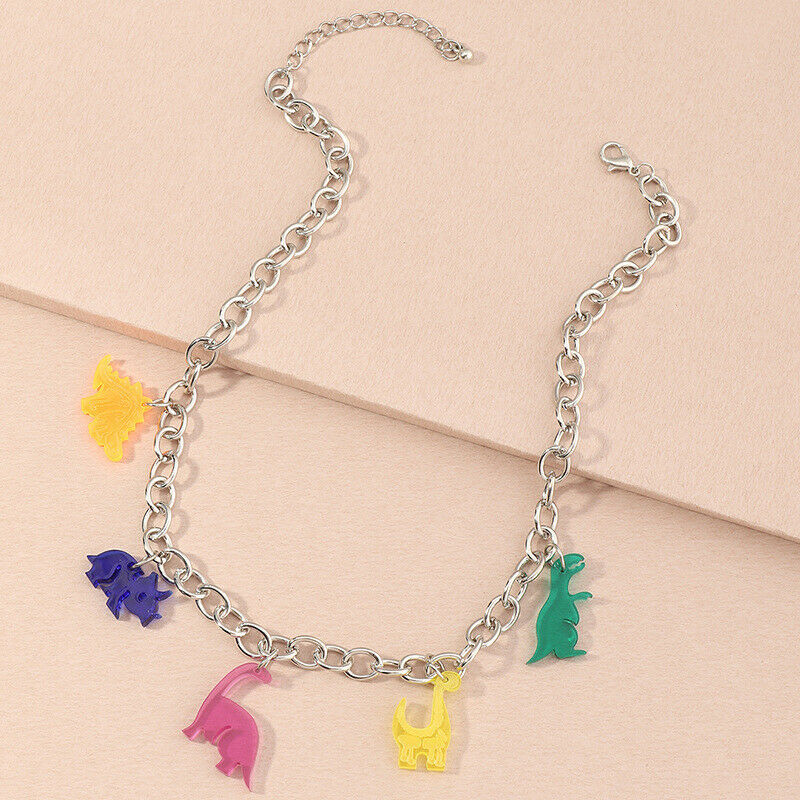 Fashion Acrylic Dinosaur Pendant Necklace Twist Chain Punk Choker Jewelry.l8