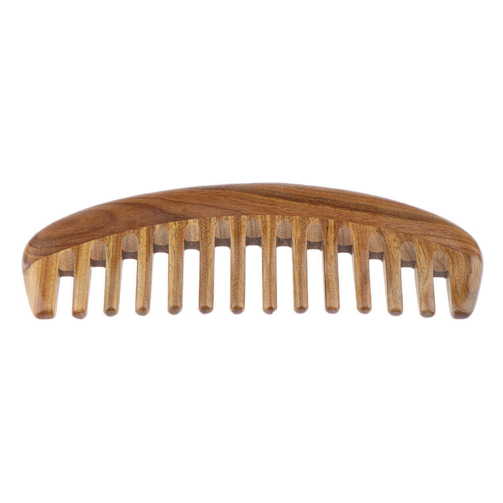 1Pcs Wide Tooth Wood Handmade Comb, Natural Green Sandalwood Anti-Static Comb