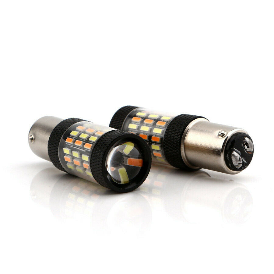 2 Pcs 360 Degree 1157 4014 White DRL Amber Switchback LED Turn Signal Light Bulb