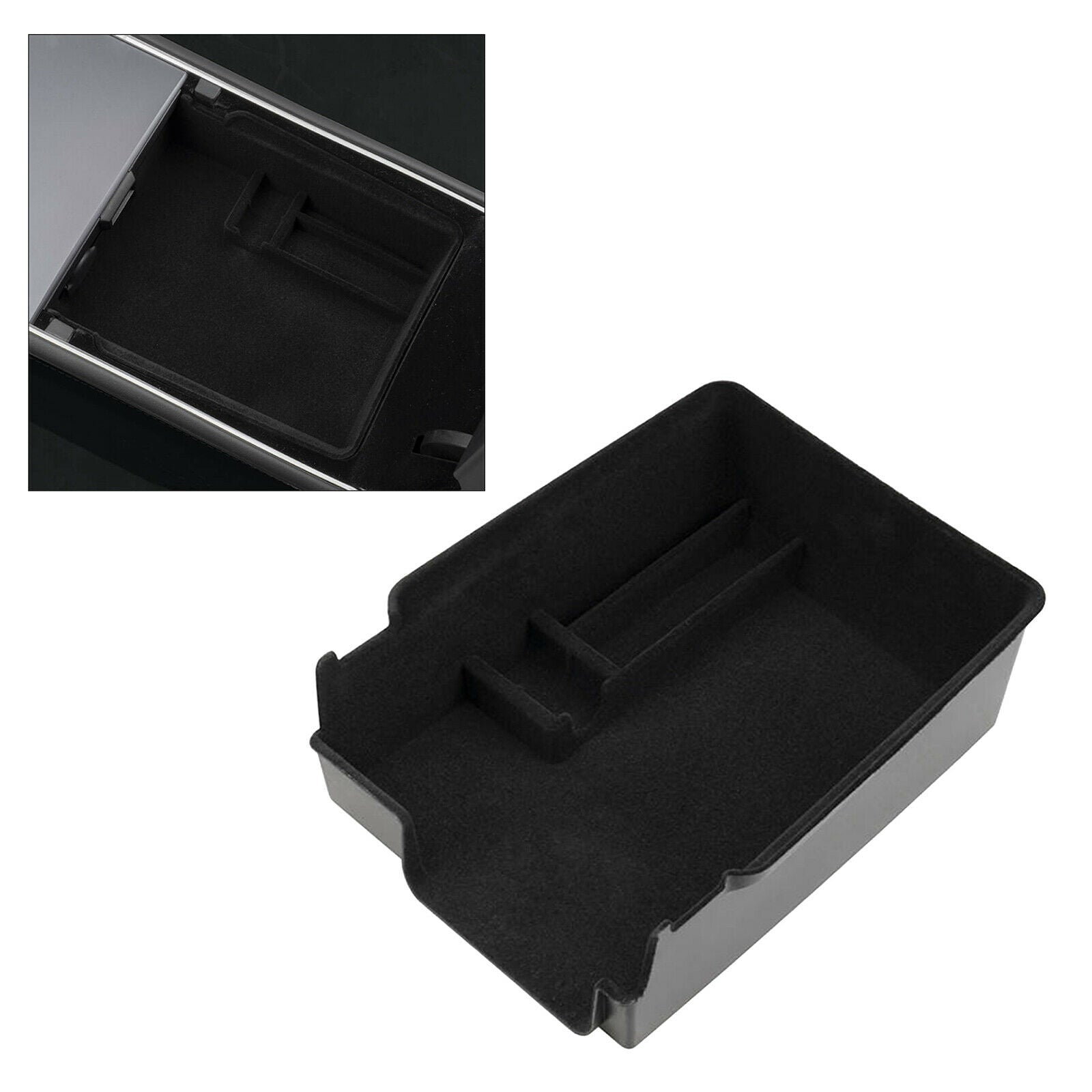 Durable Plasatic Car Center Console Storage Box Flocking Armrest Organizer Tray