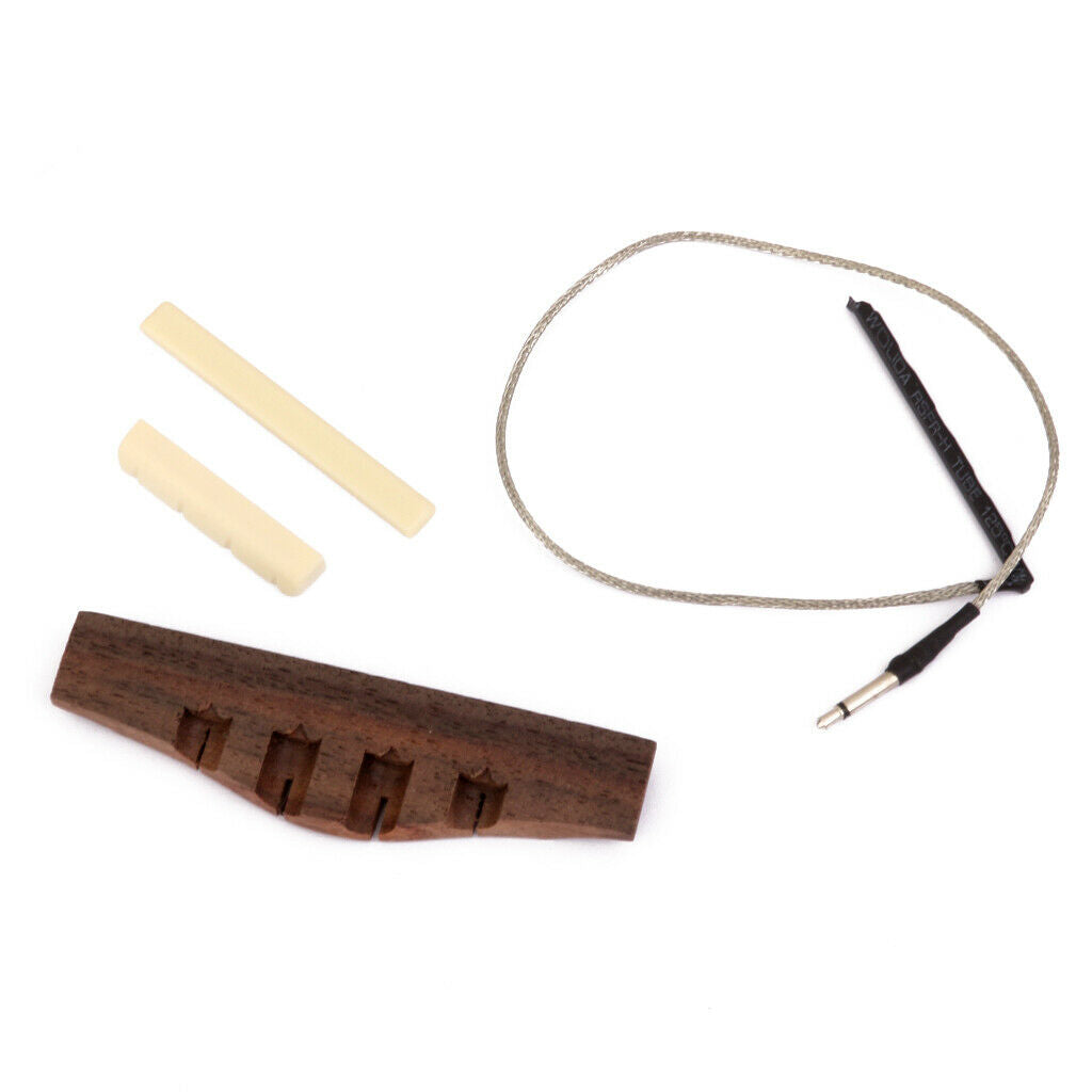 Set Of Rosewood Ukulele Bridge&Piezo Pickup&Saddle&Nut Guitar Replacement