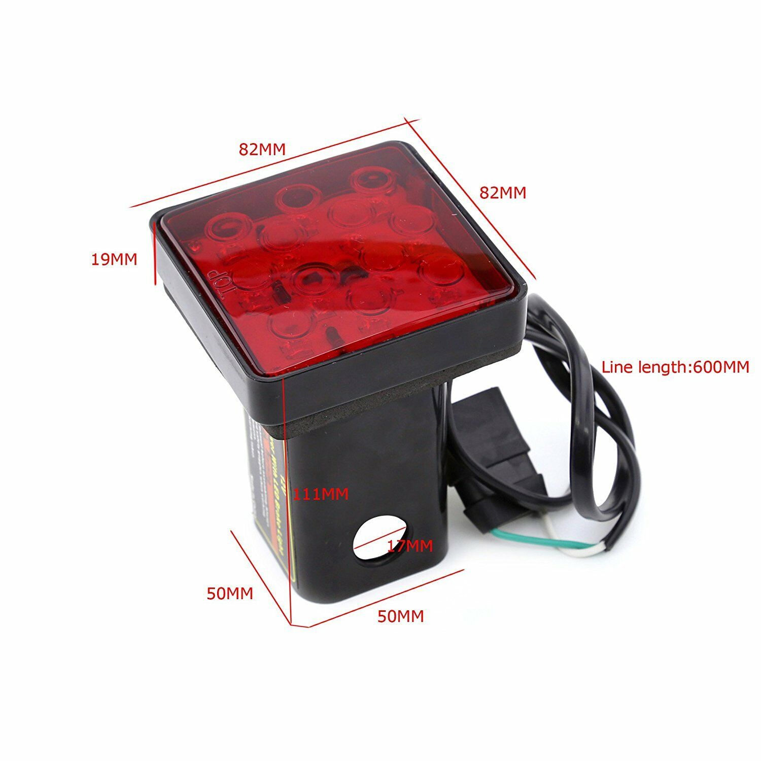 2" Trailer Hitch Receiver Cover 12LED Red Brake Light Stop Lamp Tube Cover w/Pin