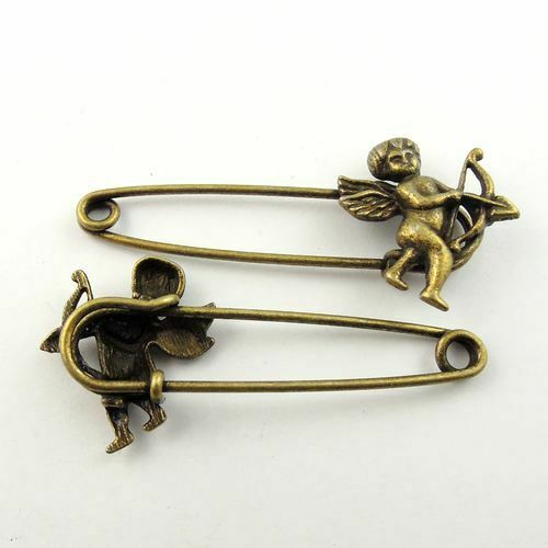 10-pack Antiqued Bronze Alloy Cute Angel Brooches Jewelry Art Craft 50*24*9mm