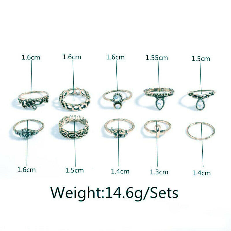 Pack of 10pcs Multiple Ring Midi Knuckle Top Mid Finger Fashion Jewelry