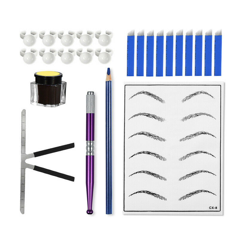 Practical Makeup Microblading Eyebrow Tattoo Kit Pen Needle Paste Skin RulerBDA