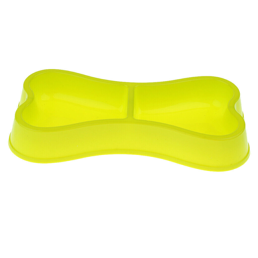 Pet Dog Cat Bone Shape Plastic Food Water Dish Double Bowl Feeder Light Green