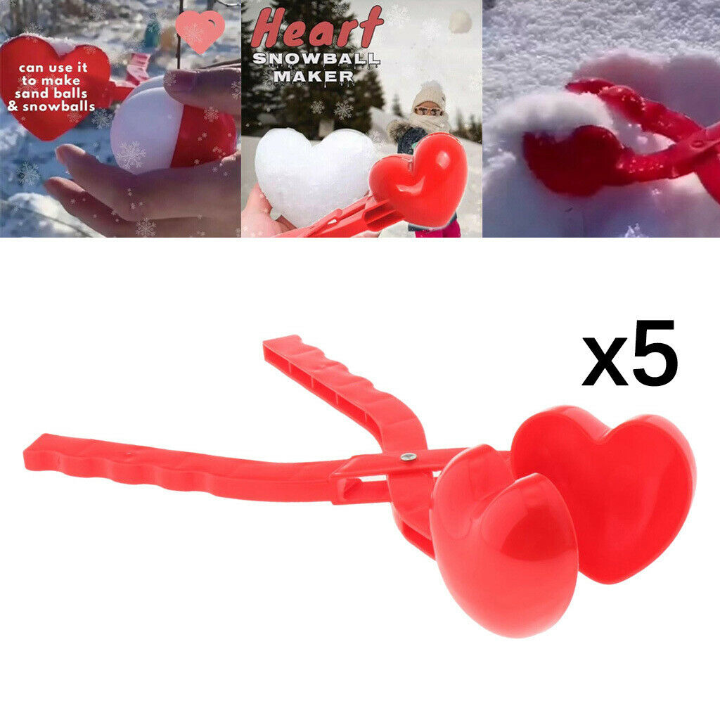5x Heart Shaped Snow Ball Maker Kids Child Beach Sand Mold Outdoor Snowball