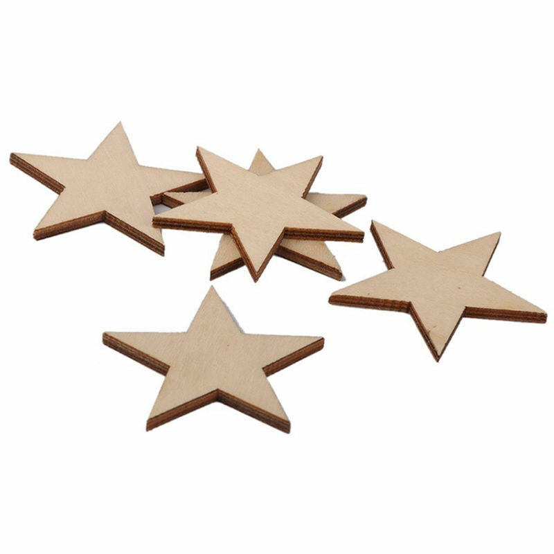25 Pcs Natural Unfinished Blank Wood Wooden Stars Star DIY Decor Crafts