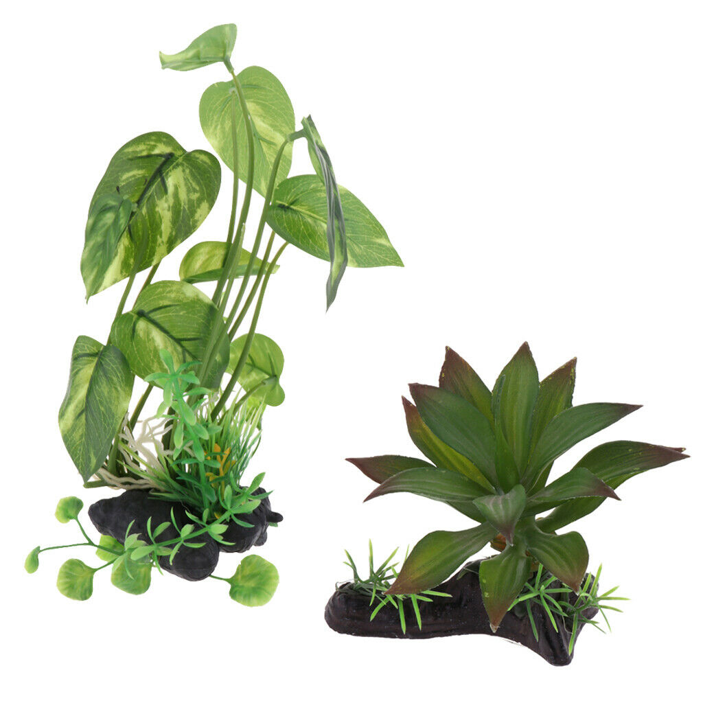 2Pcs Reptile Aquarium Lifelike Underwater Plant Water Grass Decorations