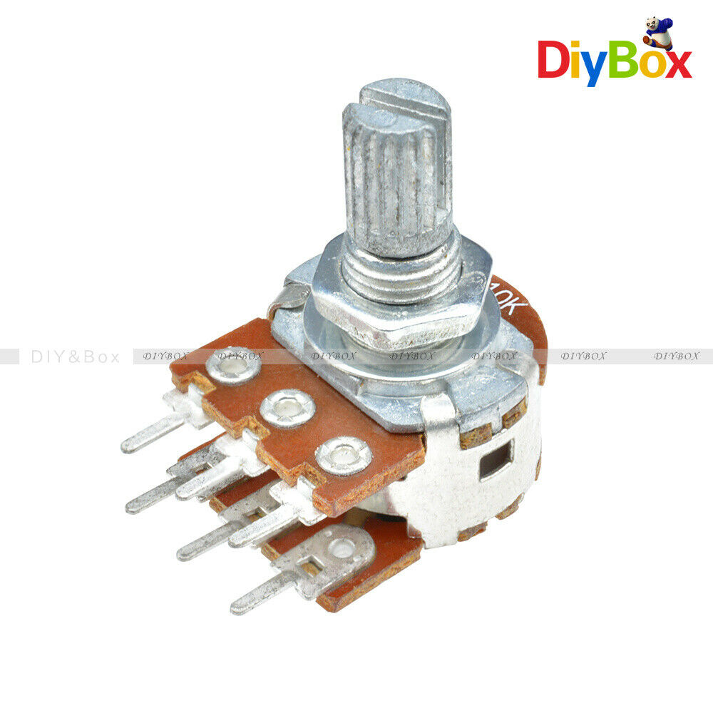 [5PCS] B10K Dual Stereo Potentiometer Pots Linear Rotary Taper Shaft 15mm 6 Pin