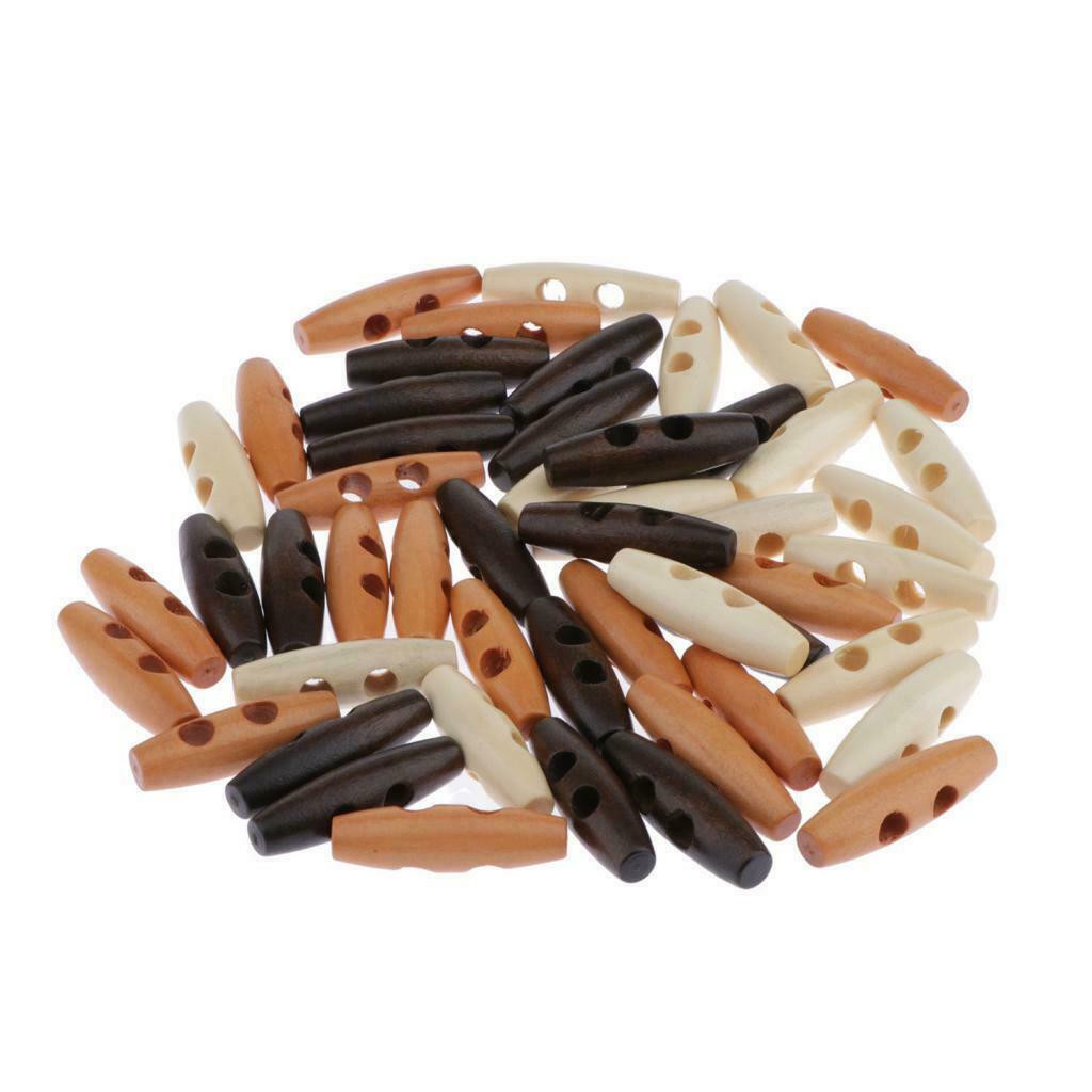 50Pcs 2 Holes Wooden Toggle Buttons 40mm for Clothing Bag Sweater Sewing DIY