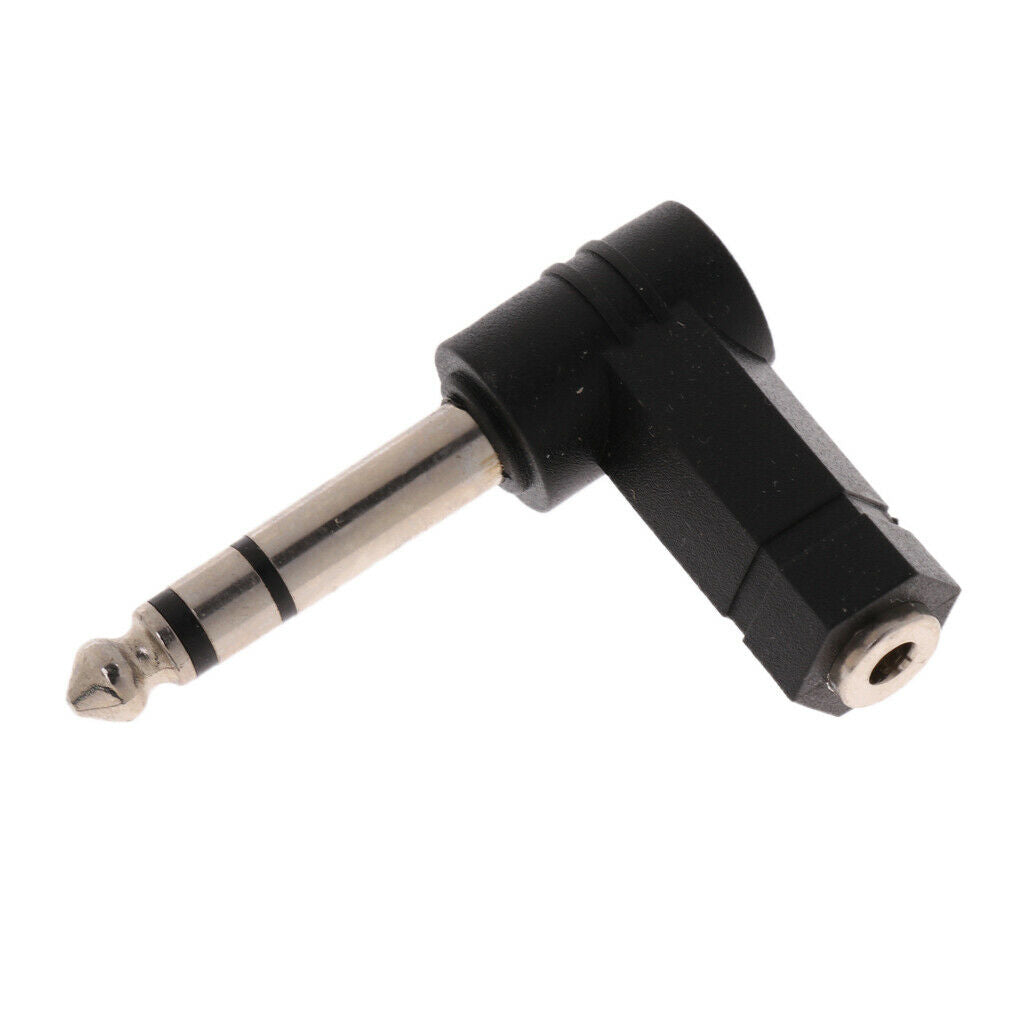 6.35mm 1/4" Plug to 3.5mm 1/8" Jack Right Angle 90° MIC Headset Audio Video