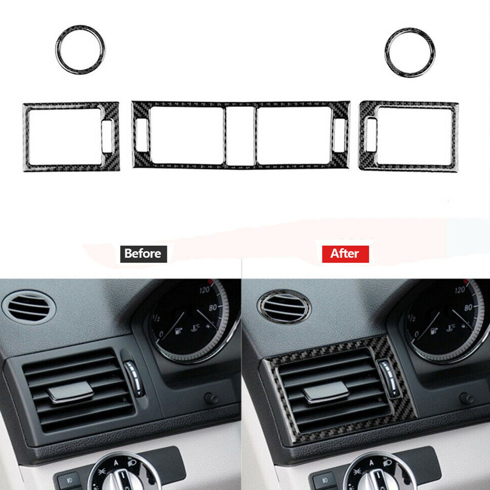 5Pcs Carbon Fiber Air Vent Outlet Cover For Mercedes-Benz C Class W204 2007-2013