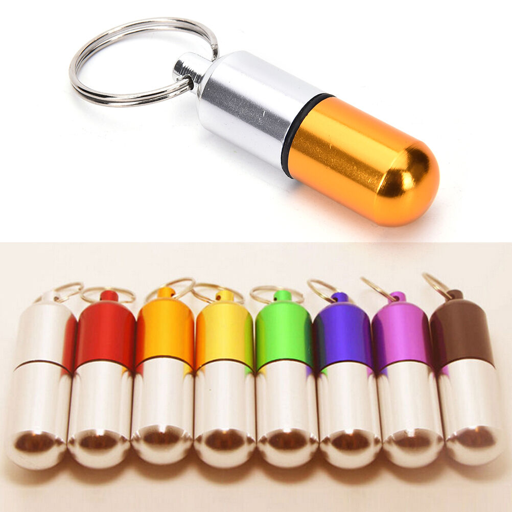 Waterproof Aluminum Medicine Pill Box Case Bottle Holder Container Keychai.l8