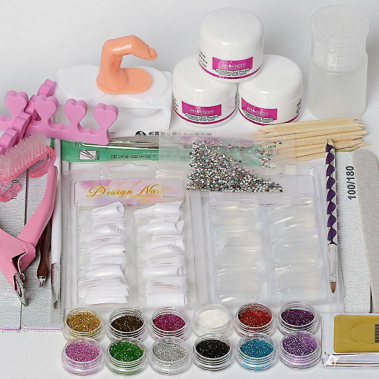 Pro Acrylic Nail Kit Acrylic Powder Glitter Nail Art Manicure Tool Tip Brush Set