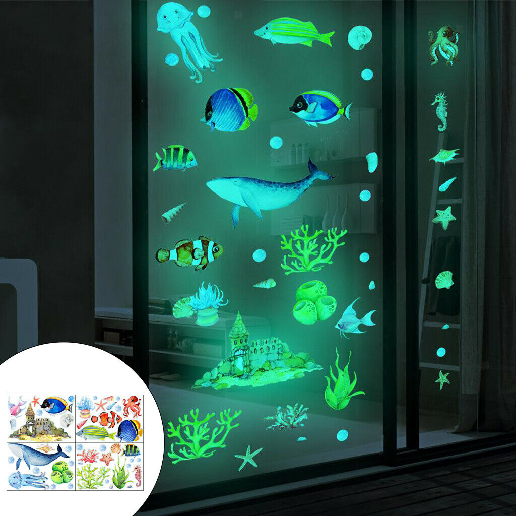 4pcs DIY Ocean Animals Wall Decals Bathroom Bedroom Living Room Poster
