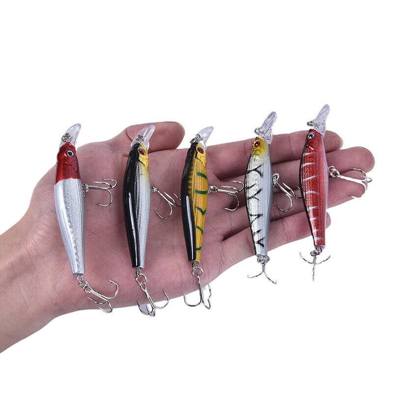 5pcs Fishing Bass Lures Diving Crankbait Minnow Bait Crank Baits Hook Tac bnS Pb