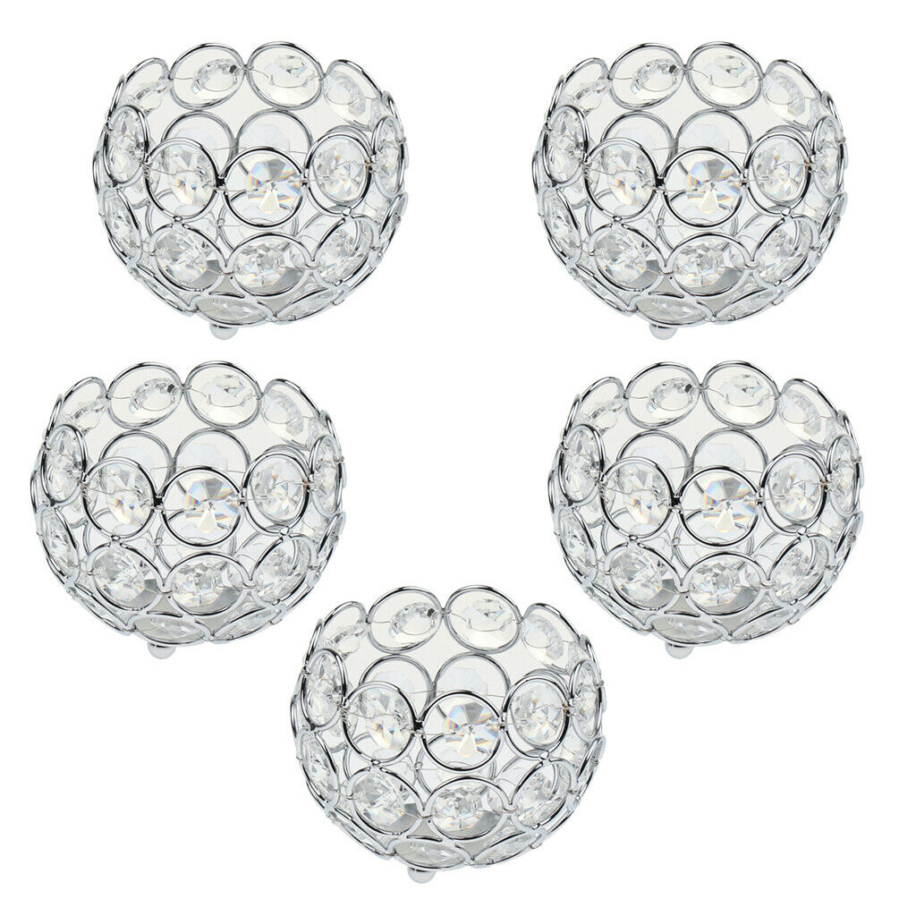 Set of 5 Crystal Display Bowl Tealight Candle Holder Globe Shape Home Dining