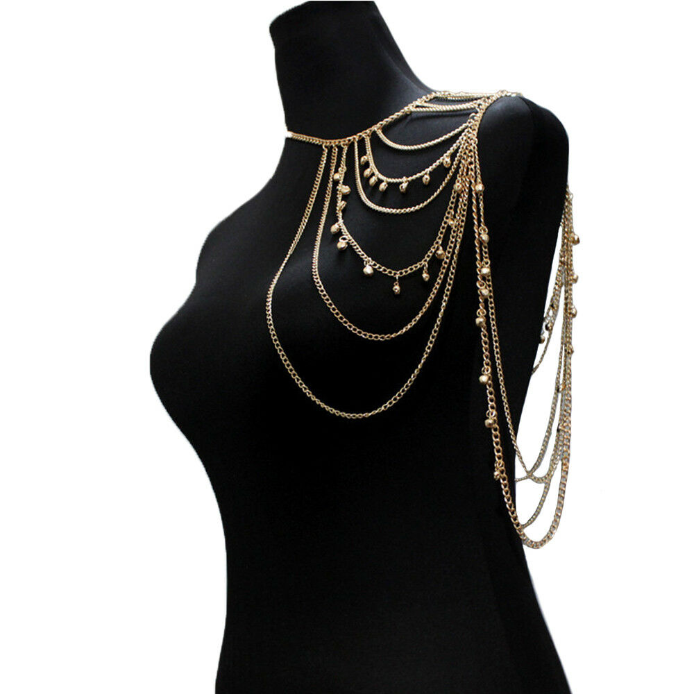 Single Shoulder Necklace Harness Multi-layer Body Chain with Beads Necklace