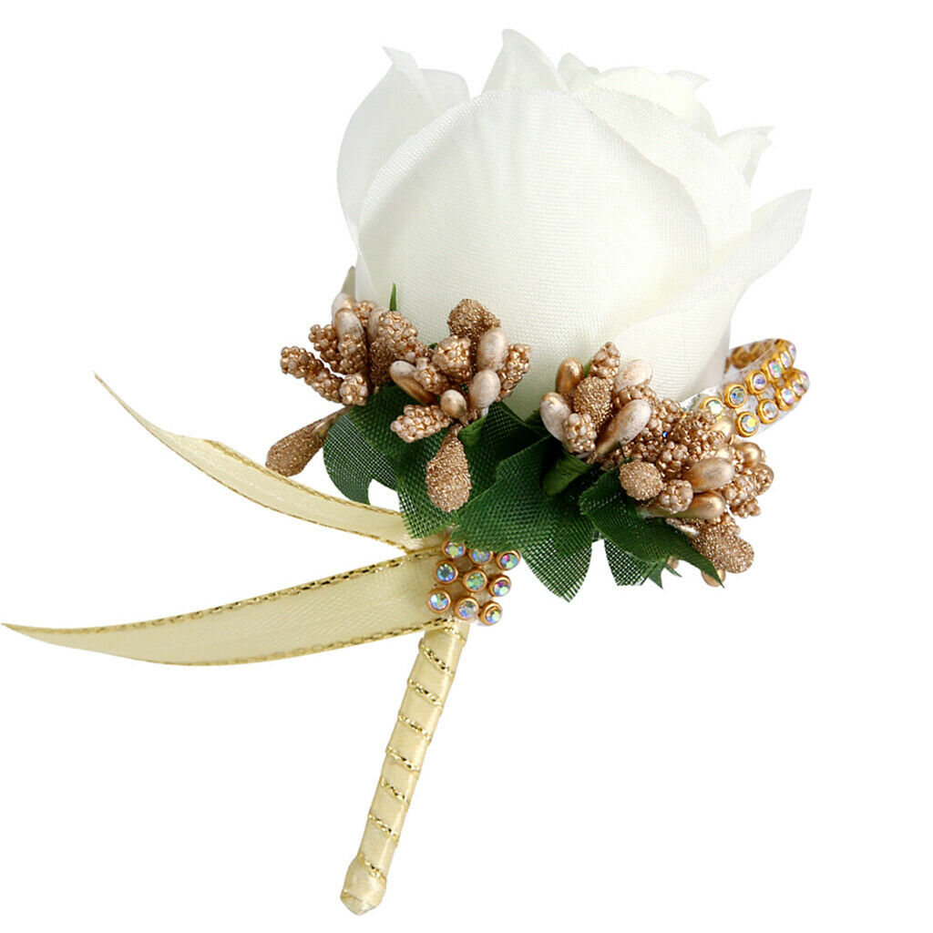 12pcs Wedding Bride Bridegroom Brooch Pin Artificial Rose Flower Engagement