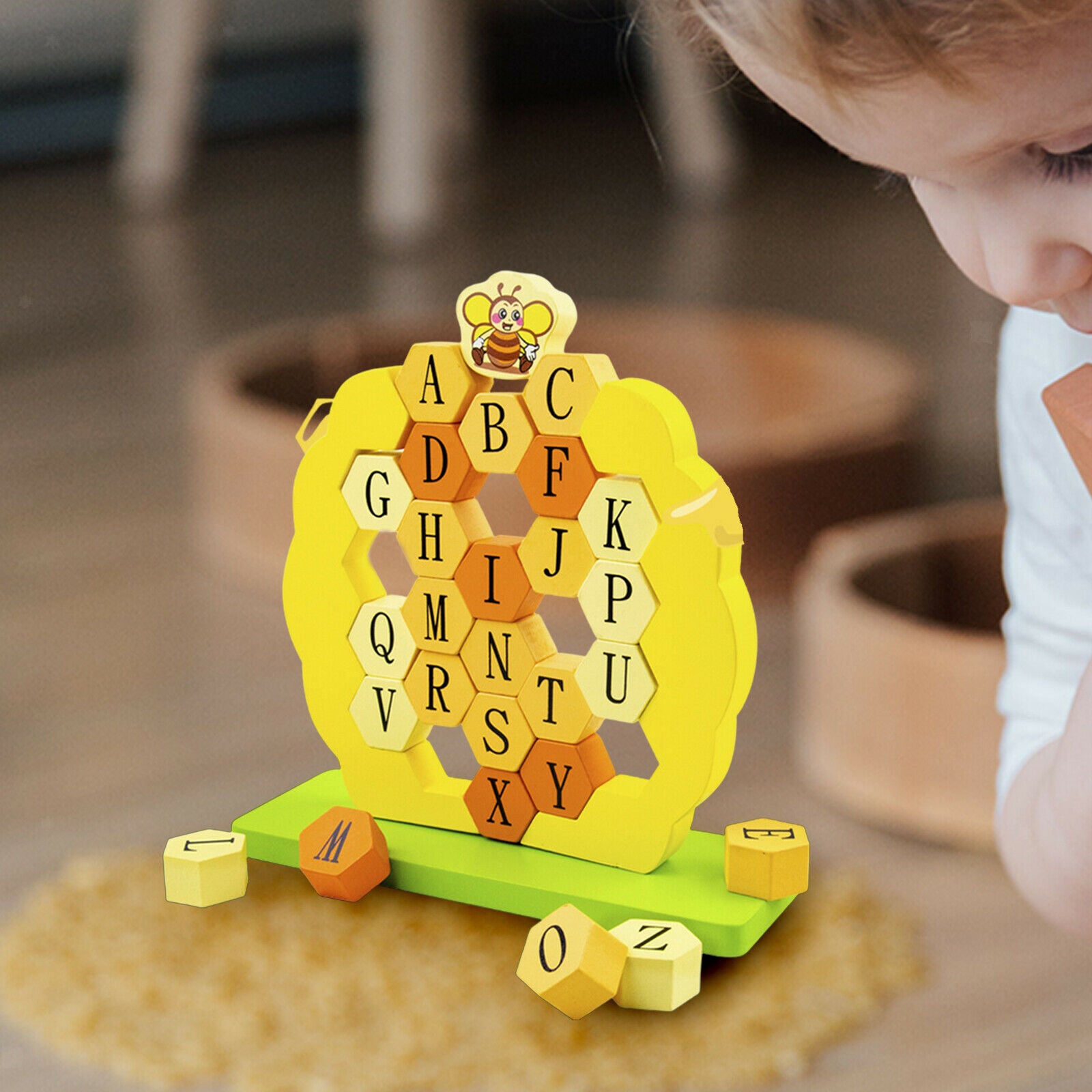 Wood Honeycomb Alphabet Puzzle Developmental Montessori Toys Birthday Gift