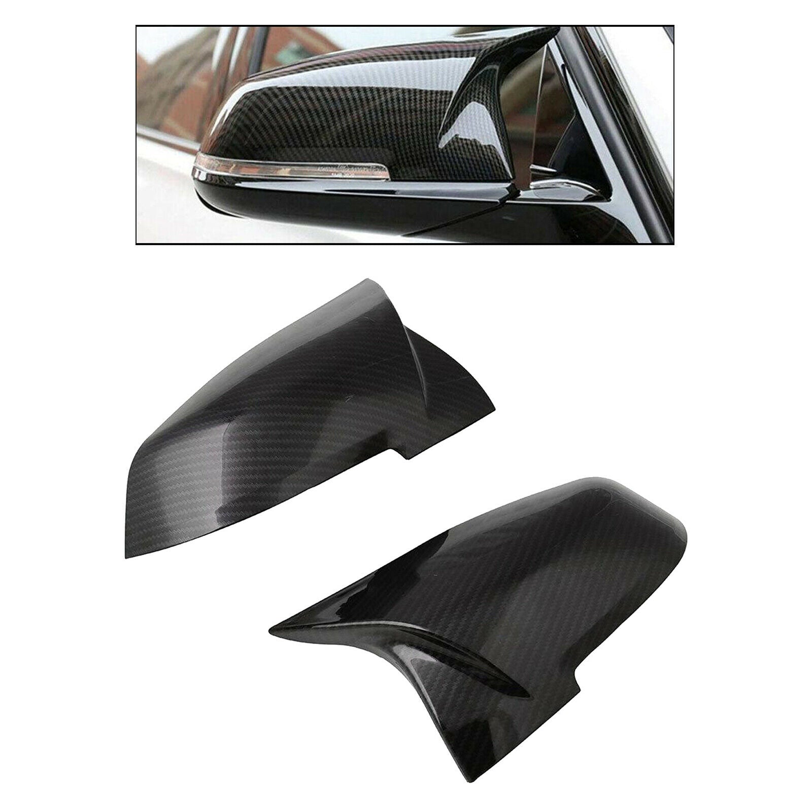 1 Pair Carbon Fiber Style Rear Mirror Cover Caps for BMW F20 F22 F30 F36 M3, ABS