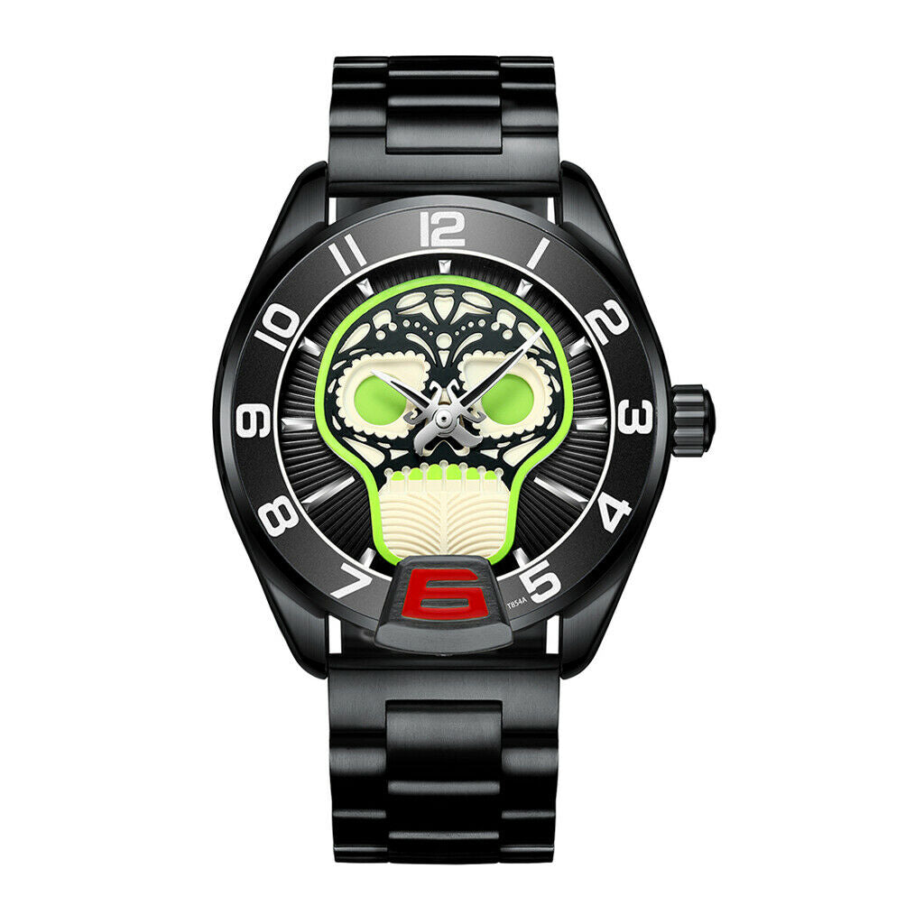 Multifunction Mens Watch Metal Band Mechanical Automatic Wirstwatch Black