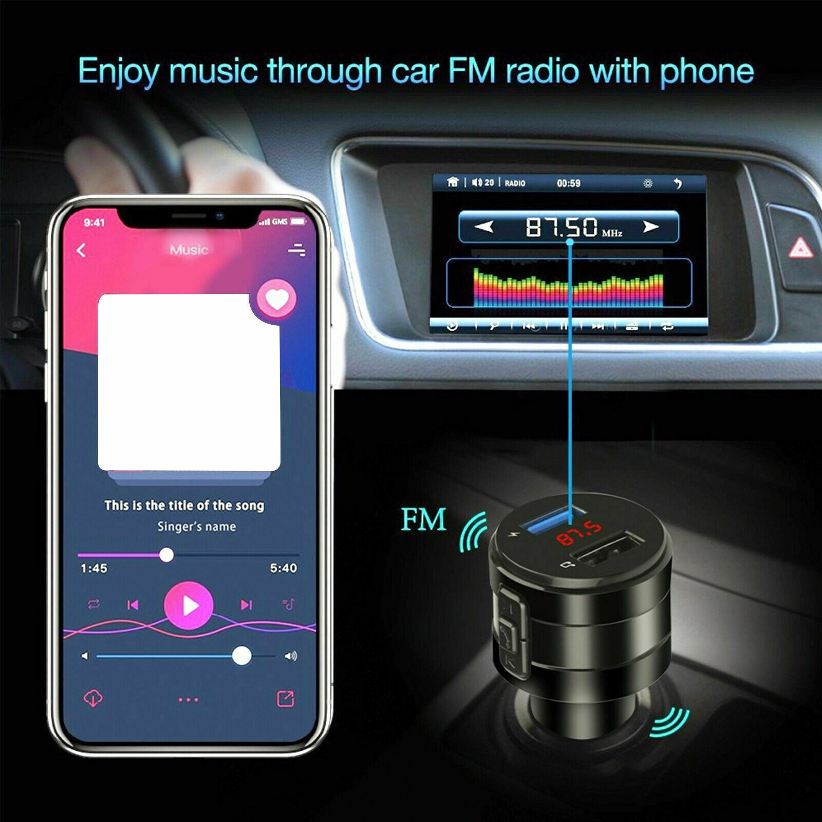 Bluetooth 5.0 Wireless Car FM Transmitter Music MP3 AUX Radio 2 USB Charger LED