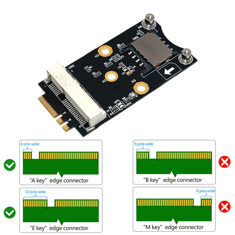 Mini PCI-E to M.2(NGFF ) key AE Adapter With SIM card Slot