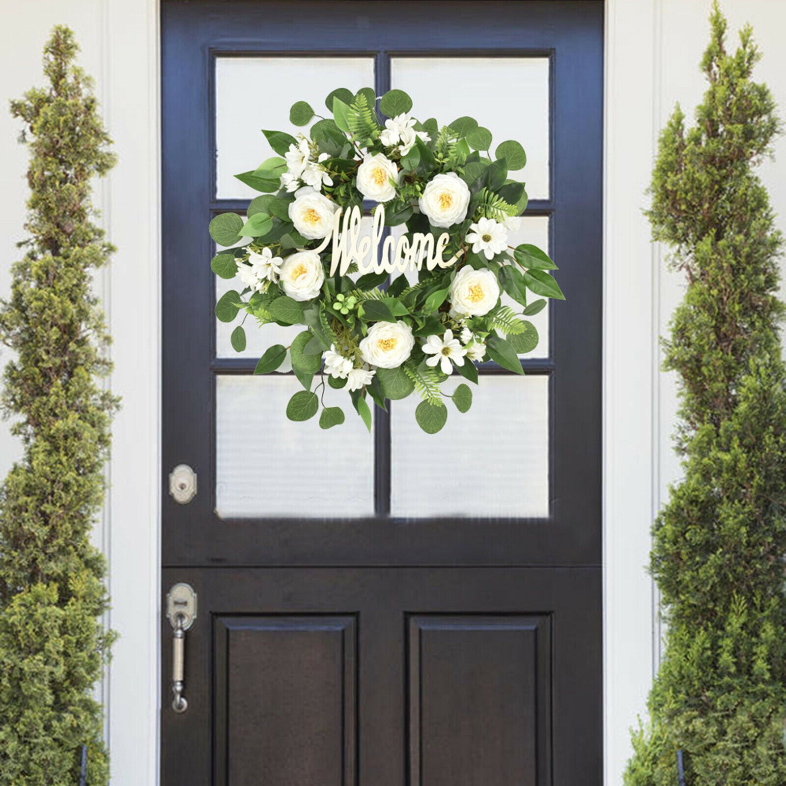 18'' Front Door Wreath Handmade Round Peony Rattan Garland Shopwindow Decor