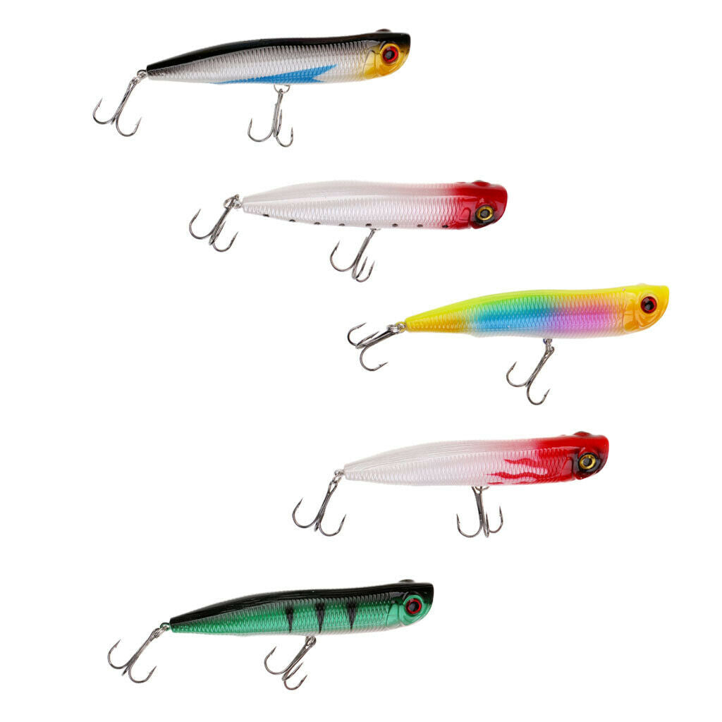 Lot 5pcs Hard Plastic Popper Fishing Lures Bait Bass CrankBaits Hooks Tackle