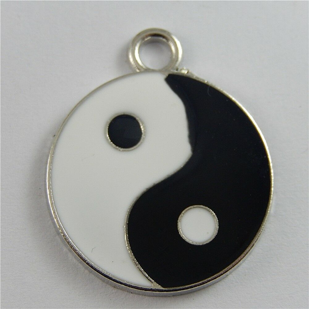6 pcs Enamel Chinese Tai Chi Symbol Charm Alloy Pendant Keychain Dangle 34*28mm