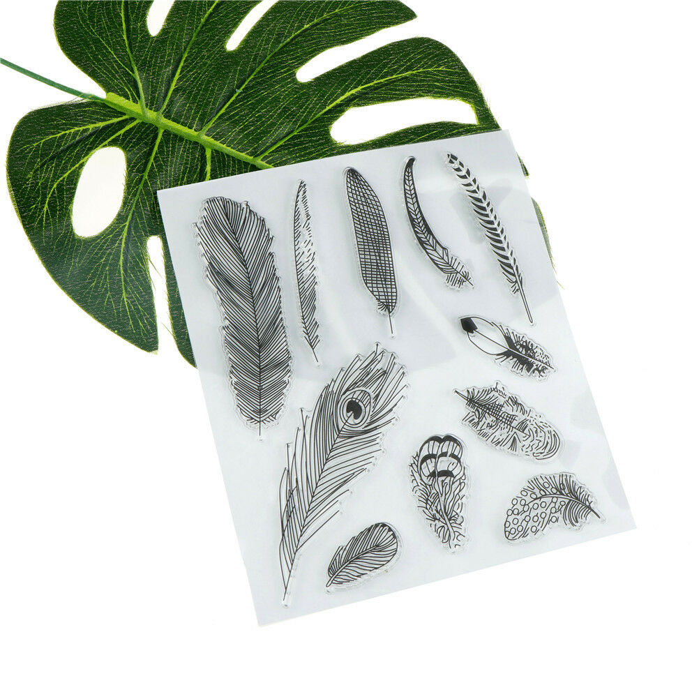 Creative Feather Shape Rubber Clear Stamp Scrapbooking Photo Album Decor .l8