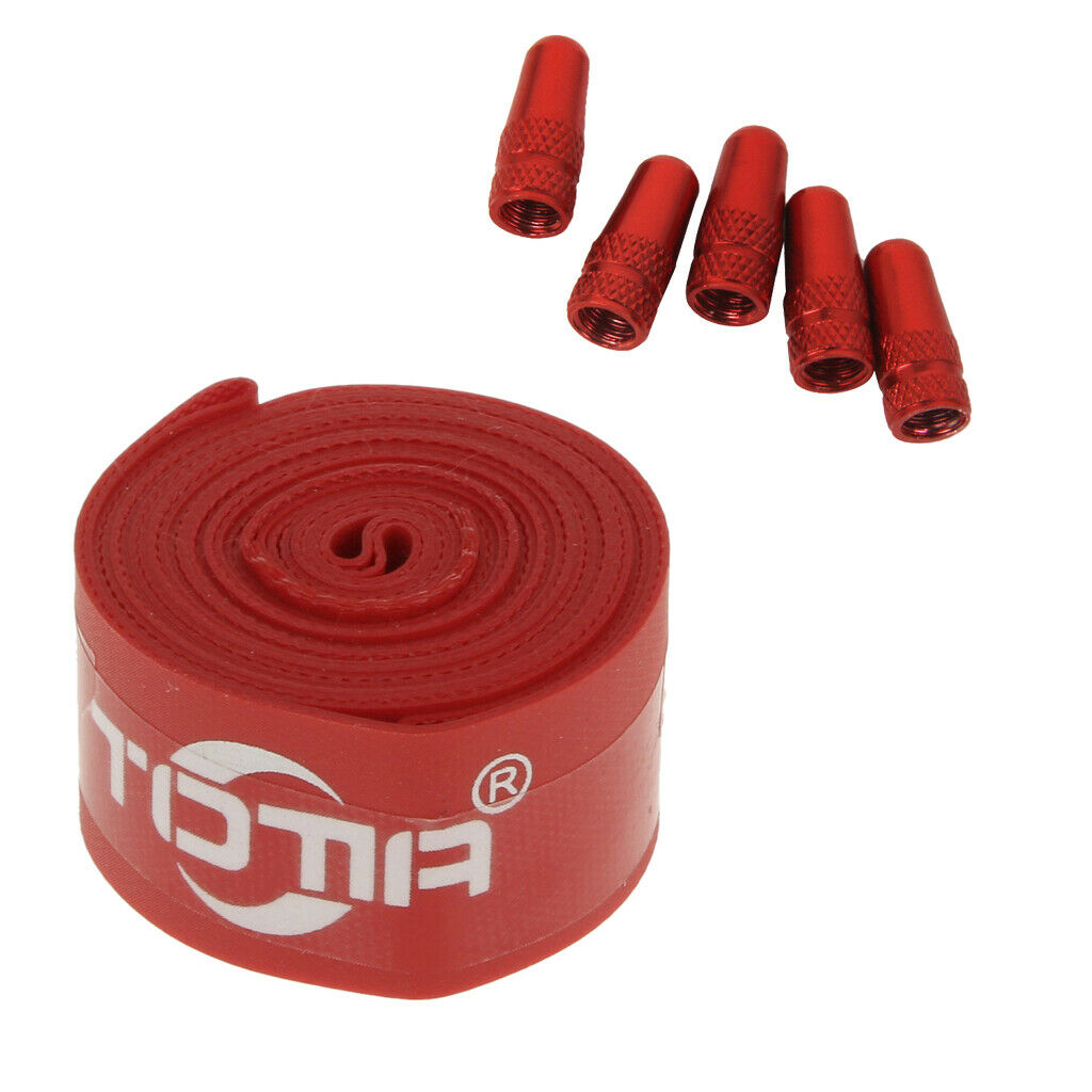 5x Red Tire Stem Air Valve Caps With Nylon  Wheel Tape Fit For 700C Tires