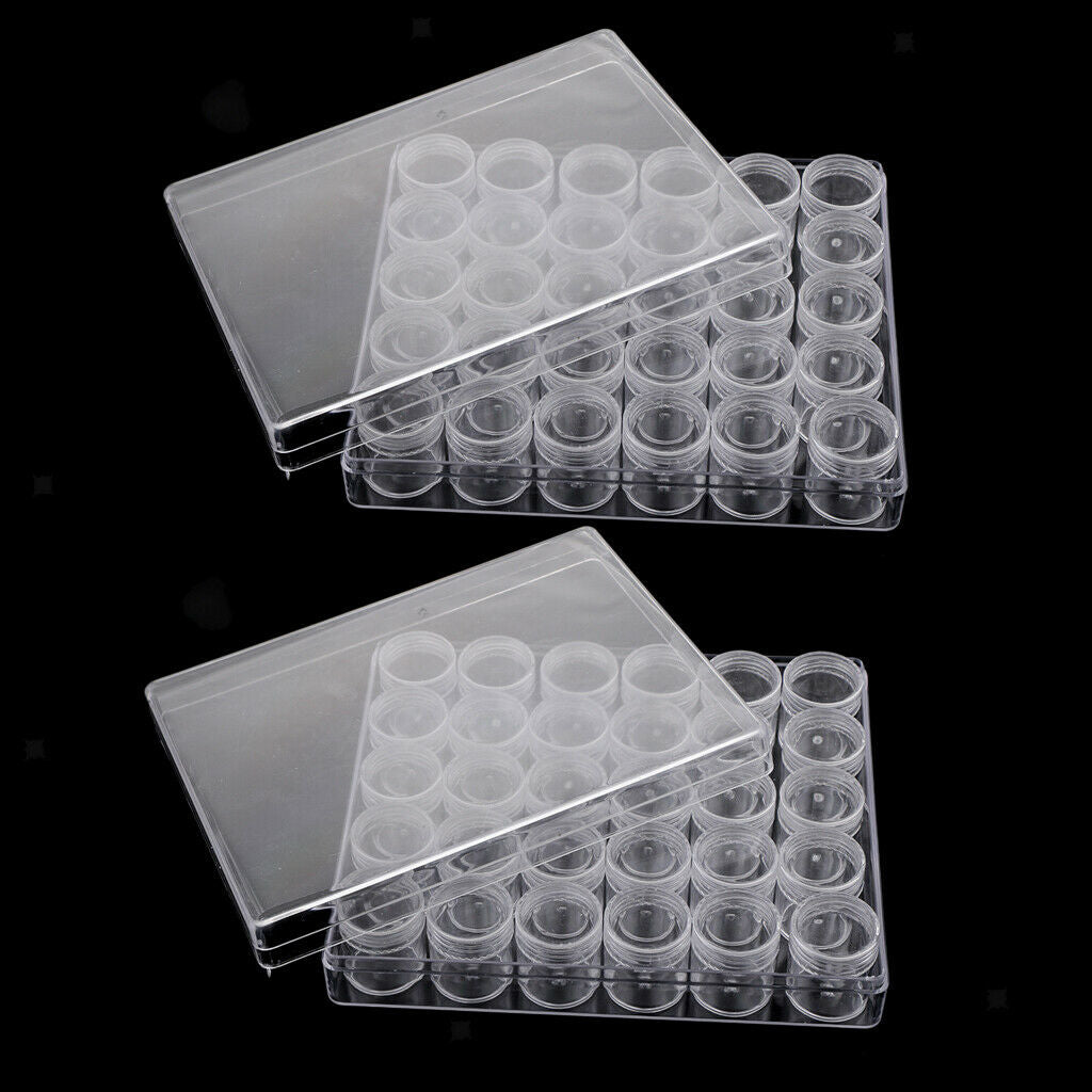 2Set Clear Plastic Empty Box Make up Cosmetic Organziers Beads Jar Diamond Pots